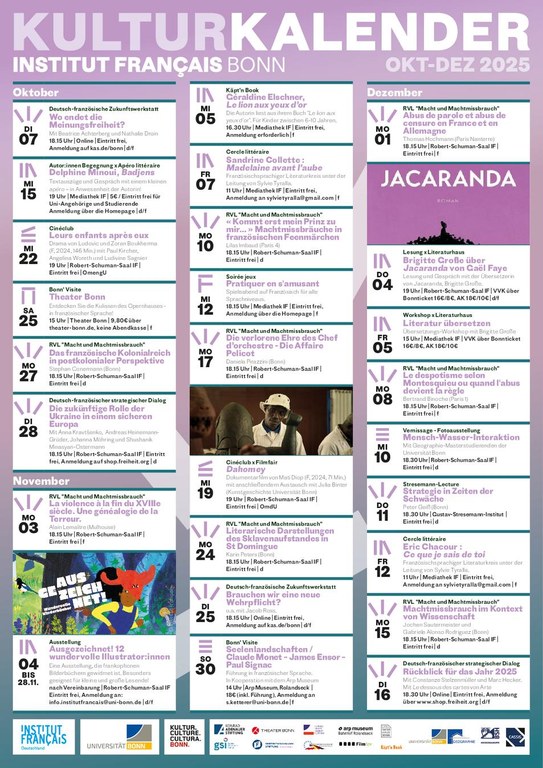 Kulturkalender Oktober-Dezember 2025